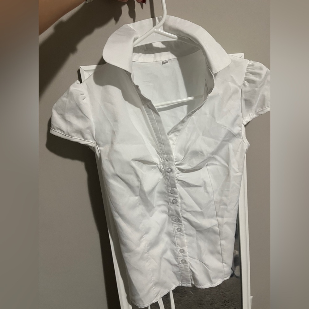 Trendy Cinched Waist white button up Y2K Small